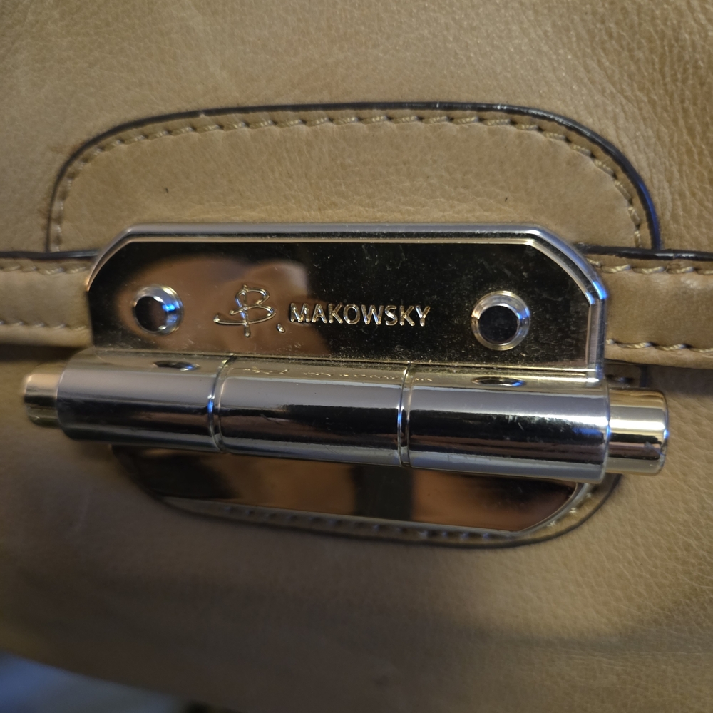 B. Makowsky Genuine Leather Satchel Tan Brown Shoulder Bag w/ Dust Bag - Picture 6 of 17